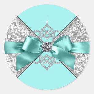 Blaue Türkis-Diamant Runder Aufkleber