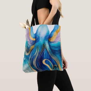 Blaue Türkis Gold Oktopus-Tragetasche