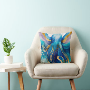 Blaue Türkis Gold Oktopus Wurfkissen Kissen