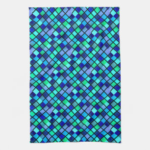 Blaue Türkis Grüne Violette Glasmalerei Geschirrtuch