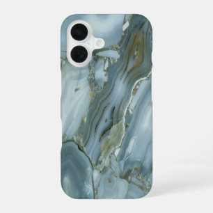 Blaue Türkis-Marmor-Design iPhone 16 Hülle