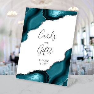 Blaue Türkis Silber Achat Hochzeitskarten & Gesche Sockelschild