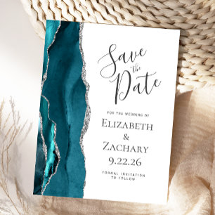 Blaue Türkis Silber Achat Save-the-Date Ankündigungspostkarte