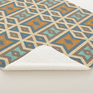 Blaue Türkis Teal Orange Beige Braun Stammeskunst Sherpadecke
