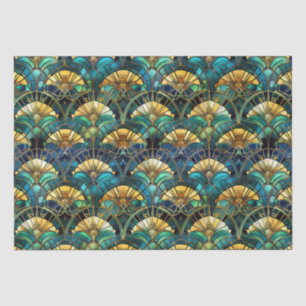 Blaue, Türkis- und Gold-Pfau-Buntglas Seidenpapier