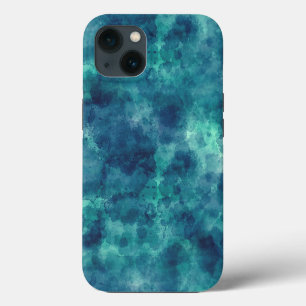 Blaue Türkis Wasserfarben-Abstraktion iPhone 13 Hülle