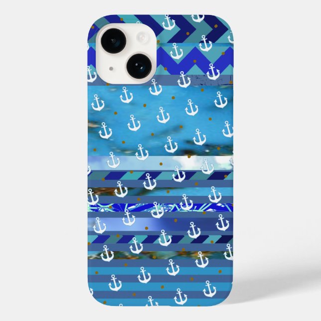 blaue Türkisstreifen u. Ankermuster Case-Mate iPhone Hülle (Rückseite)
