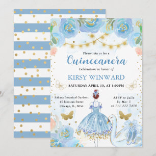 Blaue Tutu Rote Haare Ballerina Quinceanera Einladung