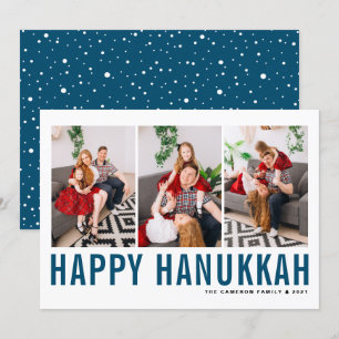 Blaue Typografie Foto Collage Happy Hanukkah Feiertagskarte