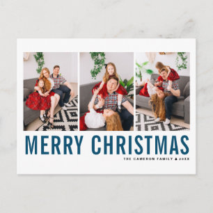 Blaue Typografie Frohe Weihnachtsfotografie Collag Feiertagspostkarte