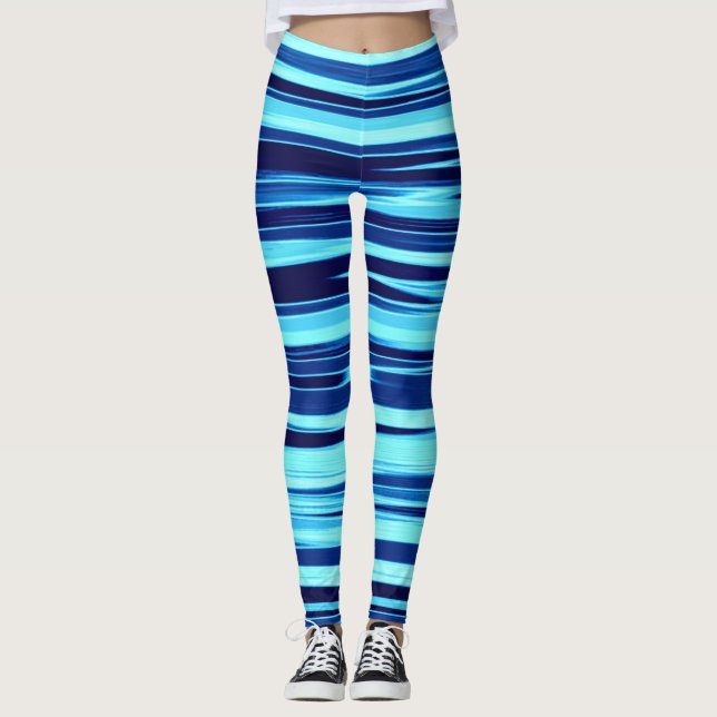 Blaue u. aquamarine gestreifte Leggings (Vorderseite)
