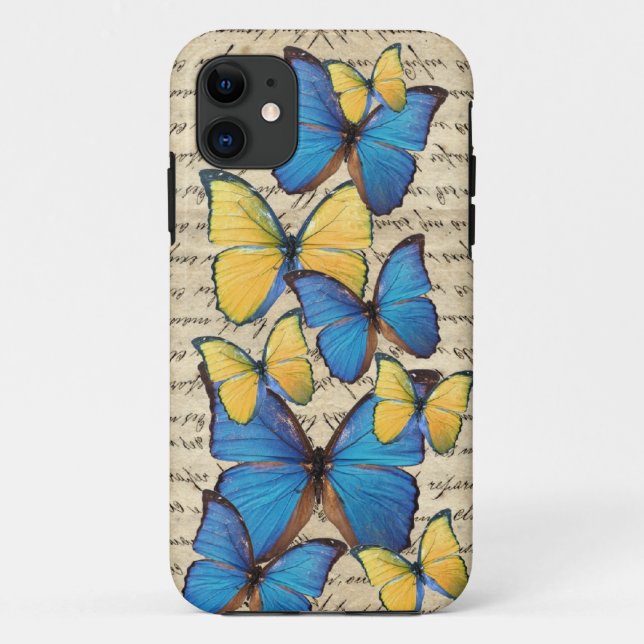 Blaue u. gelbe butterrflies Case-Mate iPhone hülle (Rückseite)