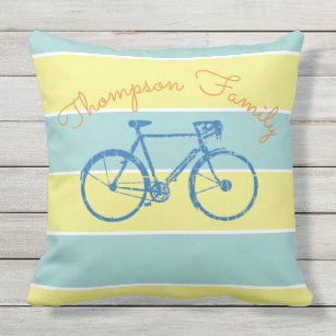 blaue u. gelbe Streifen mit Fahrrad, Familie Kissen