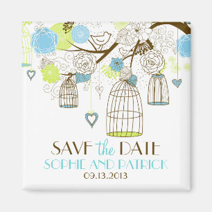 Blaue u. grüne Birdcages-BlumenSave the Date Magnet
