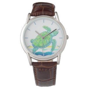 Blaue u. grüne Meeresschildkröte Armbanduhr