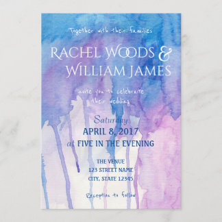 Blaue u. lila Wedding Einladung des Watercolor-|