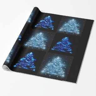 Blaue u. silberne glühende Weihnachtsbäume Geschenkpapier