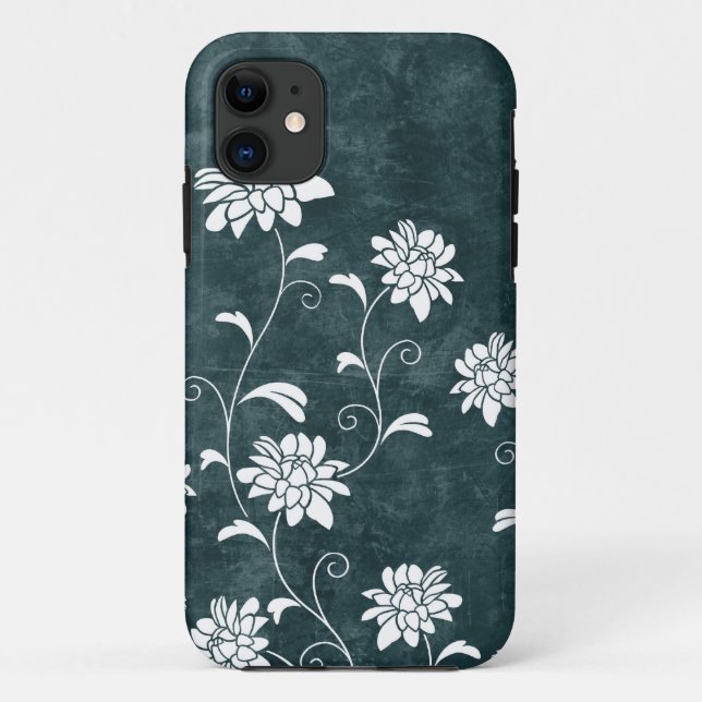 Blaue u. weiße Blumen des Blumendamastes girly Case-Mate iPhone Hülle (Rückseite)