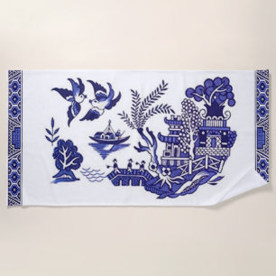 Blaue u. weiße China-blauer Weide-Entwurf Strandtuch