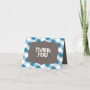 Blaue u. weiße Gingham-Leinwand danken Ihnen Dankeskarte