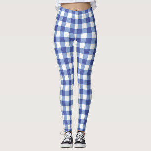 Blaue u. weiße Gingham-Schachbrett-Karos kariert Leggings