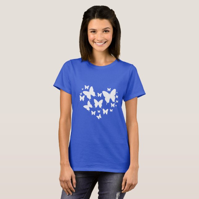 Blaue u. weiße Spitze des Schmetterlinges, T-Shirt (Vorne ganz)