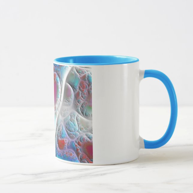 Blaue u. weiße Steppdecke - Magenta-u. Aqua-Freude Tasse (Rechts)