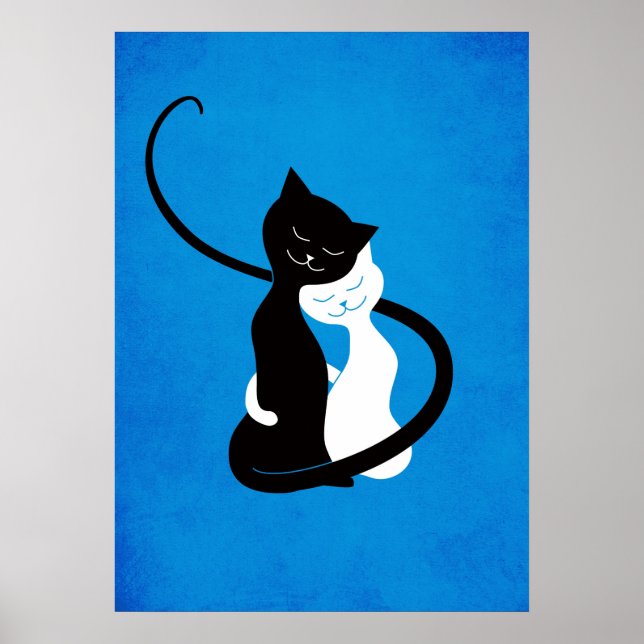 Blaue umarmte Liebe Katzen Poster (Vorne)