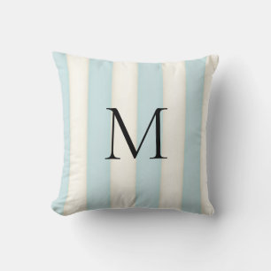 Blaue und Antique-Weiß gestreifte Monogramm-Dekora Kissen