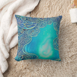 Blaue und Aquamarine Abstrakte Kunst Kissen