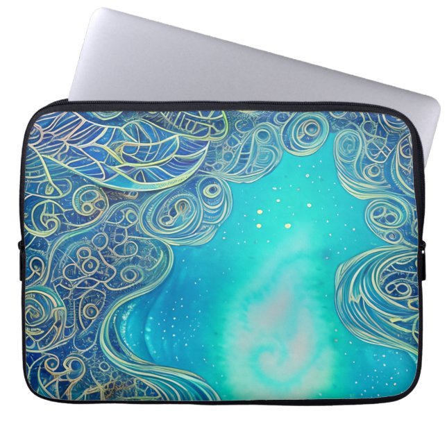 Blaue und Aquamarine Abstrakte Kunst Laptopschutzhülle (Vorderseite)