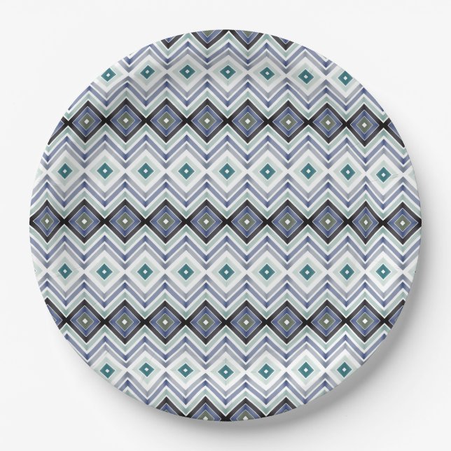 Blaue und Aquamarine Gemusterte Papierplatte Pappteller (Vorderseite)