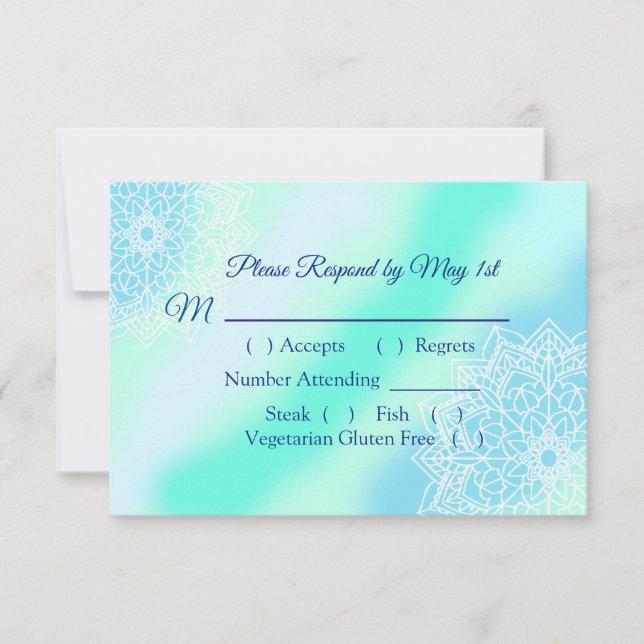 Blaue und Aquamarine Mandala Elegante Wedding RSVP (Vorderseite)