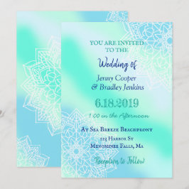 Blaue und Aquamarine Mandala verzauberte Hochzeit Einladung
