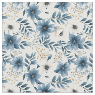 Blaue und beige Blumen Stoff