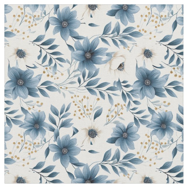 Blaue und beige Blumen Stoff (Nahaufnahme)