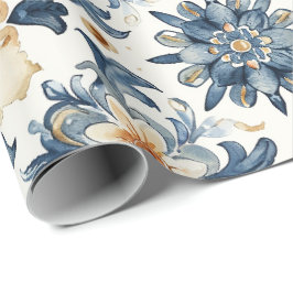 Blaue und beige florale Fliesenverpackung, Antik Geschenkpapier