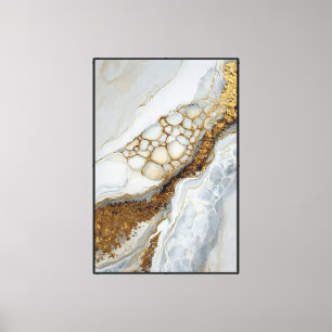Blaue und beige Geode mit goldenem Honigwabenmuste Leinwanddruck