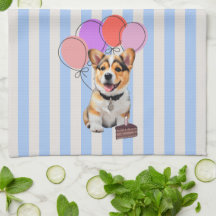Blaue und beige gestreifte Corgi-Geburtstagsfeier
