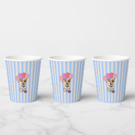 Blaue und beige gestreifte Corgi-Geburtstagsfeier Pappbecher