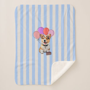 Blaue und beige gestreifte Corgi-Geburtstagsfeier Sherpadecke