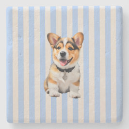 Blaue und beige gestreifte fröhliche Corgi-Hundefr Steinuntersetzer