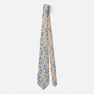Blaue und beige Herren-Krawatte mit Blattmuster Krawatte