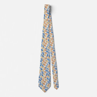 Blaue und beige Herren-Krawatte mit Blattmuster Krawatte