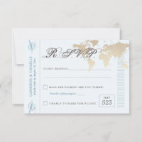 Blaue und beige RSVP-Weltkarte Boarding Pass Karte
