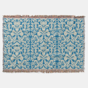 Blaue und beige Vintage BlumenDamaskus 8 Decke