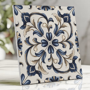 Blaue und beige Vintage-Blumenranken  Fliese