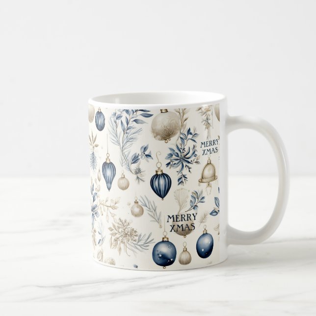 Blaue und beige Weihnachtsschmuck Muster Kaffeetasse (Rechts)