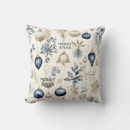 Blaue und beige Weihnachtsschmuck Muster Kissen
