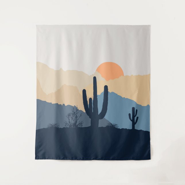 Blaue und beige Wüste Wandteppich (Vorderseite)